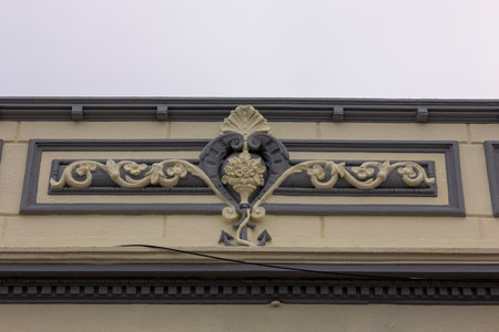 Typical architecture of Algarve rustic buildings with intricate designs of platbands.