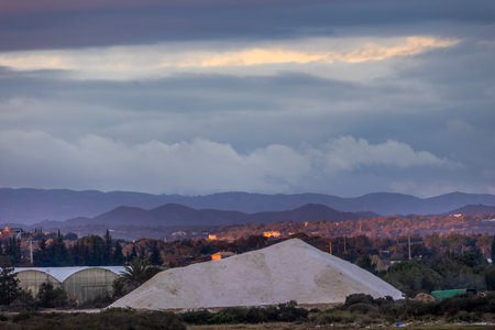 Salt hill from the saline marshes located in the Fuseta village, Algarve, Portugal.の写真素材