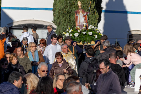 QUERENCA, PORTUGAL - 24th January 2023 - View of the religious procession of Nossa Senhora da Assuncao located in Querenca, Portugal.のeditorial素材