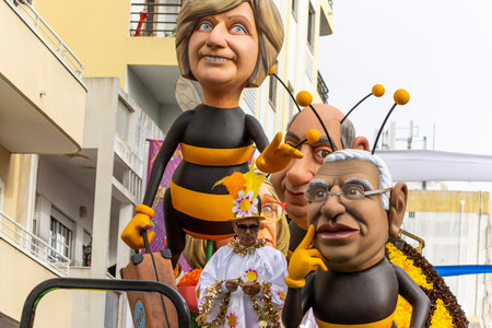 LOULE, PORTUGAL - 20th FEBRUARY 2023: Colorful Carnival (Carnaval) Parade festival participants on Loule city, Portugal.のeditorial素材