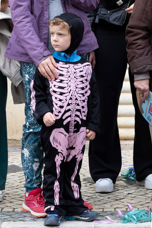 LOULE, PORTUGAL - 20th FEBRUARY 2023: Colorful Carnival (Carnaval) Parade festival participants on Loule city, Portugal.のeditorial素材