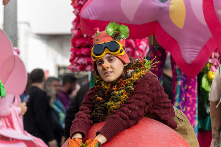 LOULE, PORTUGAL - 20th FEBRUARY 2023: Colorful Carnival (Carnaval) Parade festival participants on...