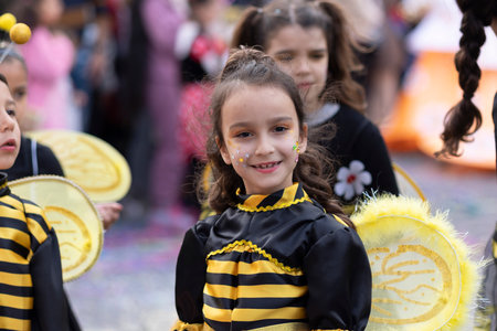 LOULE, PORTUGAL - 20th FEBRUARY 2023: Colorful Carnival (Carnaval) Parade festival participants on Loule city, Portugal.のeditorial素材