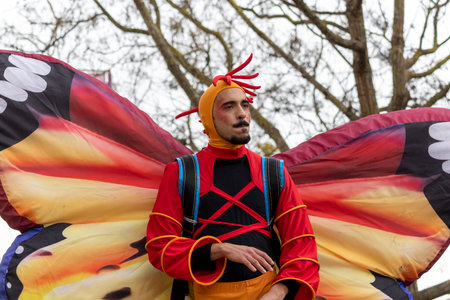 LOULE, PORTUGAL - 20th FEBRUARY 2023: Colorful Carnival (Carnaval) Parade festival participants on Loule city, Portugal.のeditorial素材