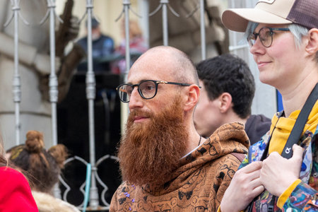 LOULE, PORTUGAL - 20th FEBRUARY 2023: Colorful Carnival (Carnaval) Parade festival participants on Loule city, Portugal.のeditorial素材