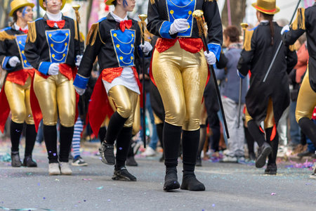 LOULE, PORTUGAL - 23rd FEBRUARY 2023: Colorful Carnival (Carnaval) Parade festival participants on Loule city, Portugal.のeditorial素材