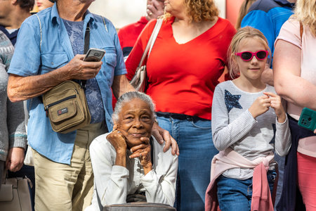 LOULE, PORTUGAL - 23rd FEBRUARY 2023: Colorful Carnival (Carnaval) Parade festival participants on Loule city, Portugal.のeditorial素材