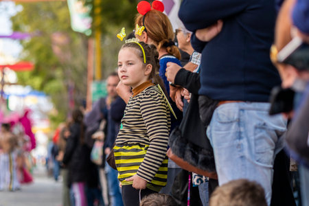 LOULE, PORTUGAL - 23rd FEBRUARY 2023: Colorful Carnival (Carnaval) Parade festival participants on Loule city, Portugal.のeditorial素材