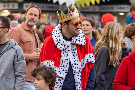 LOULE, PORTUGAL - 23rd FEBRUARY 2023: Colorful Carnival (Carnaval) Parade festival participants on Loule city, Portugal.のeditorial素材