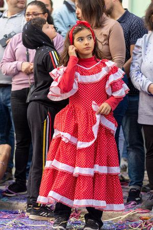 LOULE, PORTUGAL - 23rd FEBRUARY 2023: Colorful Carnival (Carnaval) Parade festival participants on Loule city, Portugal.のeditorial素材