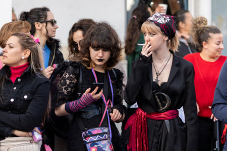 LOULE, PORTUGAL - 23rd FEBRUARY 2023: Colorful Carnival (Carnaval) Parade festival participants on...