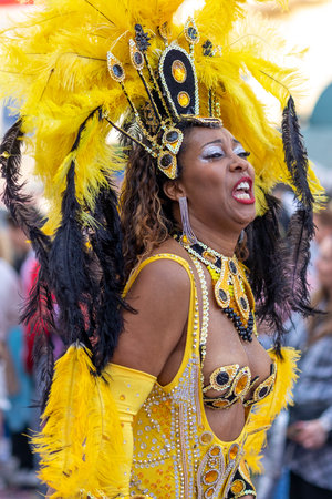LOULE, PORTUGAL - 23rd FEBRUARY 2023: Colorful Carnival (Carnaval) Parade festival participants on Loule city, Portugal.のeditorial素材