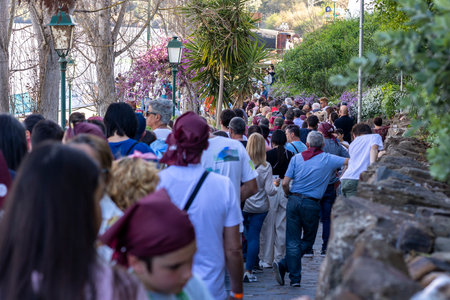 ALCOUTIM, PORTUGAL: 25th of MARCH, 2023: Festival of smuggling (Contrabando), where many people gather to eat and interact crossing the river to the other side, to Sanlucar de Guadiana, Huelva, Andalusia, Spain.のeditorial素材