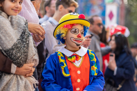 LOULE, PORTUGAL - 23rd FEBRUARY 2023: Colorful Carnival (Carnaval) Parade festival participants on Loule city, Portugal.のeditorial素材