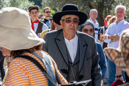 ALCOUTIM, PORTUGAL: 25th of MARCH, 2023: Festival of smuggling (Contrabando), where many people gather to eat and interact crossing the river to the other side, to Sanlucar de Guadiana, Huelva, Andalusia, Spain.のeditorial素材