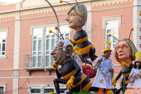 LOULE, PORTUGAL - 23rd FEBRUARY 2023: Colorful Carnival (Carnaval) Parade festival participants on Loule city, Portugal.のeditorial素材