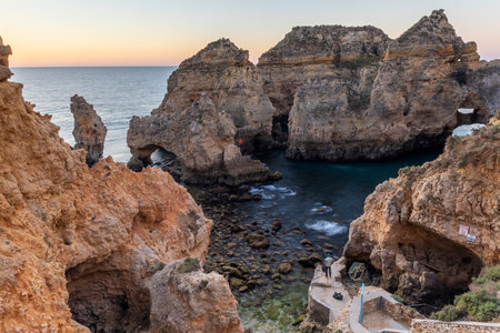 Beautiful coastal landscape called Ponta da Piedade located near Lagos region, Portugal.の写真素材