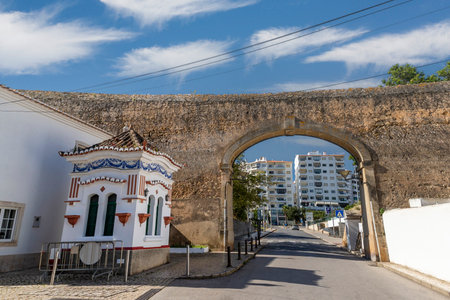 View of the beautiful downtown area of the city of Lagos, Algarve, Portugal.の写真素材