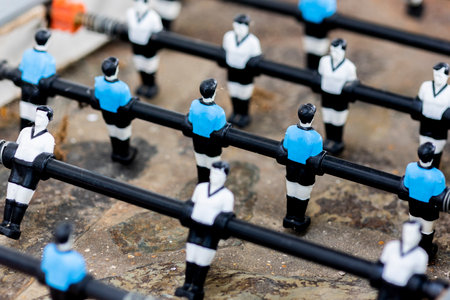 Close view of the classic Table football game also know as foosball or table soccer.の写真素材