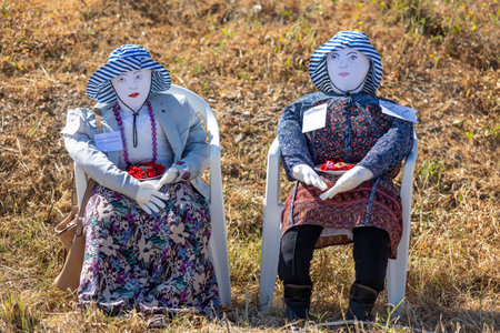 MARIM, PORTUGAL - MAY 1st, 2023: ancient tradition of handmade dolls called maios / maias, celebrating the arrival of spring, located on the algarve region, the south of portugal.のeditorial素材