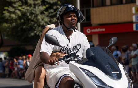 FARO, PORTUGAL - 24th JULY, 2023: Parade of several motorcyclists on the road for the 41st International Motorcycle Festival as a goodbye for the next year. There are nationalities from all over the world that participate and is considered one of the bestのeditorial素材