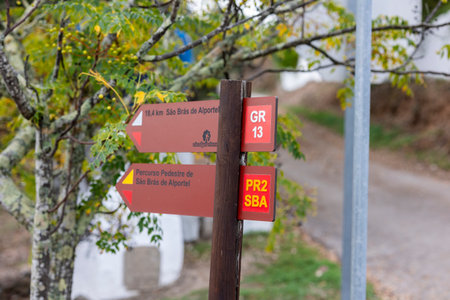 PARISES, PORTUGAL - 15th OCTOBER 2023: Sign points to nature walking paths for nature lovers.のeditorial素材