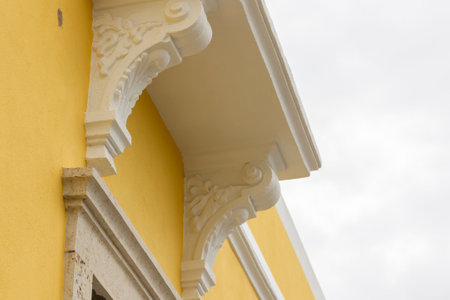 Close up view of the beautiful architectural detail of portuguese building.の写真素材