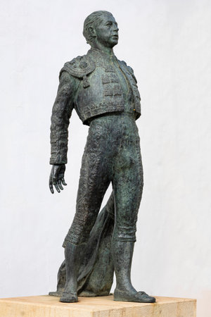 Close up view of the sculpture of famous bullfighter Cayetano Ordonez located in Ronda, Spain.の写真素材