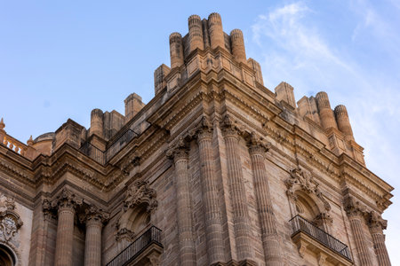 Close view of the architectural details of Malaga Cathedral, Santa Iglesia Catedral Basilica de la Encarnacion located in Spain.の写真素材