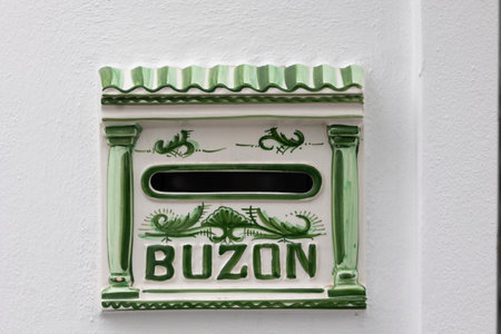 Mijas, Spain - October 22, 2023: Close up view of a beautiful detailed Spanish mail box.のeditorial素材