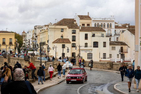 Ronda, Spain - October 20, 2023: Famous arched bridge from Ronda village visited by many tourists, located in Andalusia region, Spain.のeditorial素材