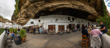Setenil de las Bodegas, Spain - October 20, 2023: Architecture from the picturesque Setenil de las Bodegas village, Andalusia, Spain.のeditorial素材