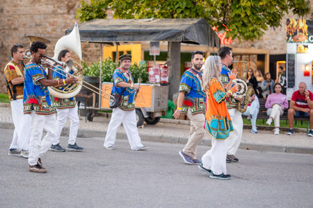 FARO, PORTUGAL: 7th SEPTEMBER, 2023 - Street music group performers play in the street at Festival...