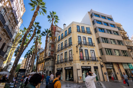 Malaga, Spain - October 21, 2023: Downtown area of Malaga city, located in Andalusia, Spain.のeditorial素材