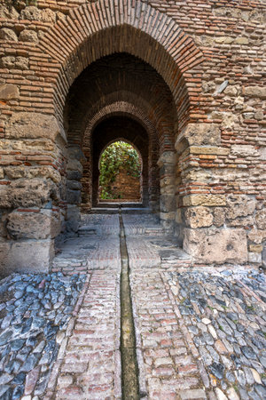 Malaga, Spain - October 21, 2023: Alcazaba de Velez Fortress interior architecture details located in the city of Malaga, Spain.のeditorial素材