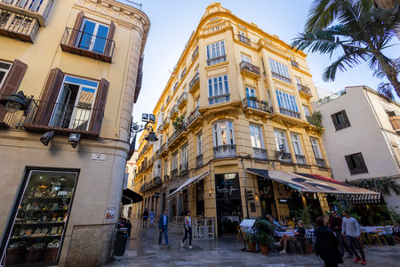 Malaga, Spain - October 21, 2023: Downtown area of Malaga city, located in Andalusia, Spain.のeditorial素材