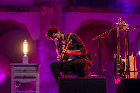 FARO, PORTUGAL: 7th SEPTEMBER, 2023 - Music band, TerraSul, performs at Festival F, a big festival in the city of Faro, Portugal.のeditorial素材