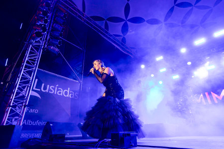 FARO, PORTUGAL: 7th SEPTEMBER, 2023 - Music band, Mimicat, performs at Festival F, a big festival in the city of Faro, Portugal.のeditorial素材