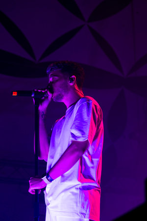 FARO, PORTUGAL: 7th SEPTEMBER, 2023 - Music band, Slow J, performs at Festival F, a big festival in the city of Faro, Portugal.のeditorial素材
