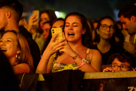 FARO, PORTUGAL: 7th SEPTEMBER, 2023 - Audience watch music artist on Festival F, a big festival in...