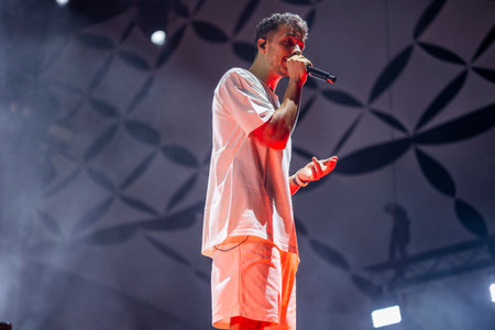 FARO, PORTUGAL: 7th SEPTEMBER, 2023 - Music band, Slow J, performs at Festival F, a big festival in...