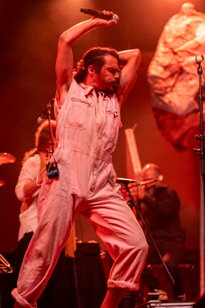 FARO, PORTUGAL: 7th SEPTEMBER, 2023 - Music band, Criatura, performs at Festival F, a big festival in the city of Faro, Portugal.のeditorial素材