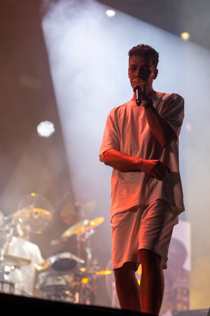 FARO, PORTUGAL: 7th SEPTEMBER, 2023 - Music band, Slow J, performs at Festival F, a big festival in...