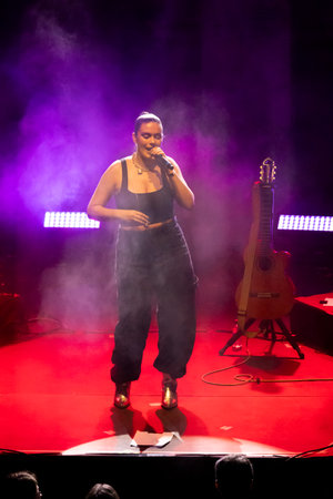 FARO, PORTUGAL: 7th SEPTEMBER, 2023 - Music band, Iolanda, performs at Festival F, a big festival in...