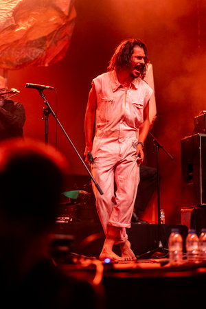FARO, PORTUGAL: 7th SEPTEMBER, 2023 - Music band, Criatura, performs at Festival F, a big festival in the city of Faro, Portugal.のeditorial素材