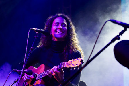 FARO, PORTUGAL: 7th SEPTEMBER, 2023 - Music band, Maro, performs at Festival F, a big festival in the city of Faro, Portugal.のeditorial素材