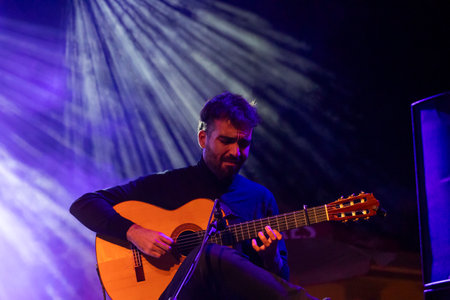 FARO, PORTUGAL: 7th SEPTEMBER, 2023 - Music band, Maro, performs at Festival F, a big festival in the city of Faro, Portugal.のeditorial素材