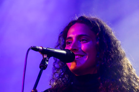 FARO, PORTUGAL: 7th SEPTEMBER, 2023 - Music band, Maro, performs at Festival F, a big festival in the city of Faro, Portugal.のeditorial素材