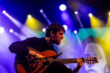 FARO, PORTUGAL: 7th SEPTEMBER, 2023 - Music band, Maro, performs at Festival F, a big festival in the city of Faro, Portugal.のeditorial素材