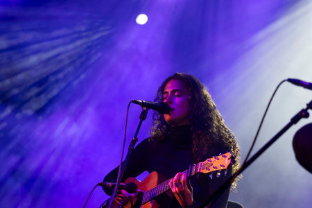 FARO, PORTUGAL: 7th SEPTEMBER, 2023 - Music band, Maro, performs at Festival F, a big festival in the city of Faro, Portugal.のeditorial素材